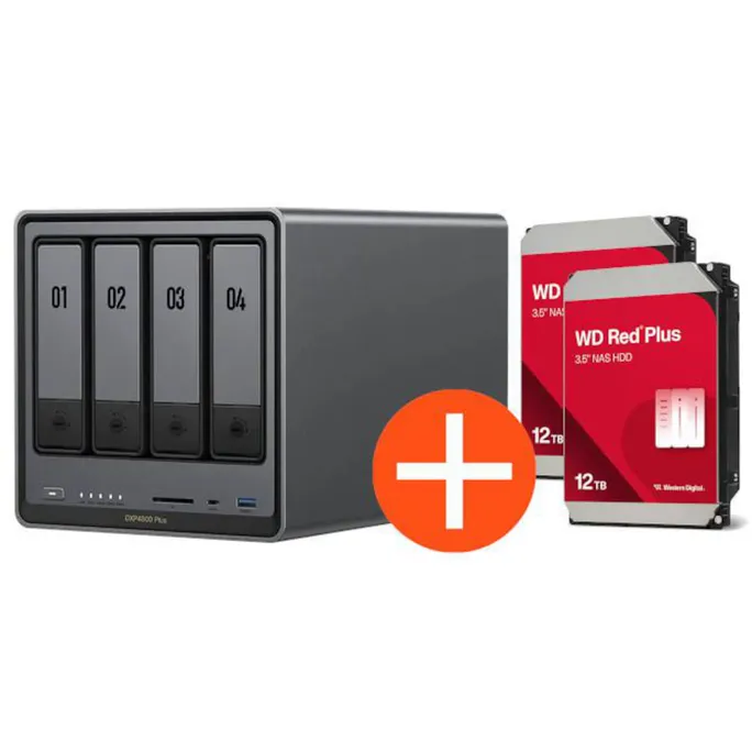 UGREEN NASync DXP4800 Plus NAS System 4-Bay 24TB inkl. 2x WD WD120EFGX NAS HDD – 12 TB