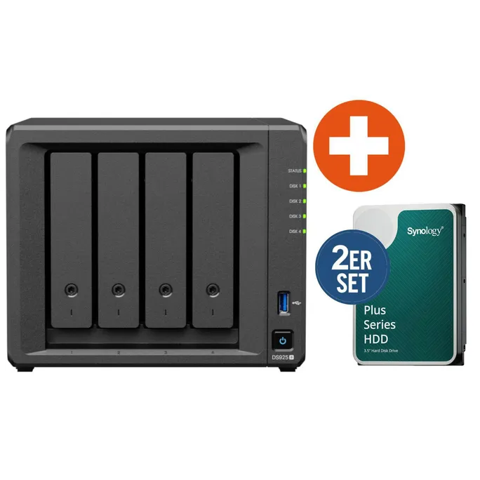 Synology Diskstation DS925+ NAS System 4-Bay 16 TB inkl. 2x 8 TB Synology HDD HAT3320-8T
