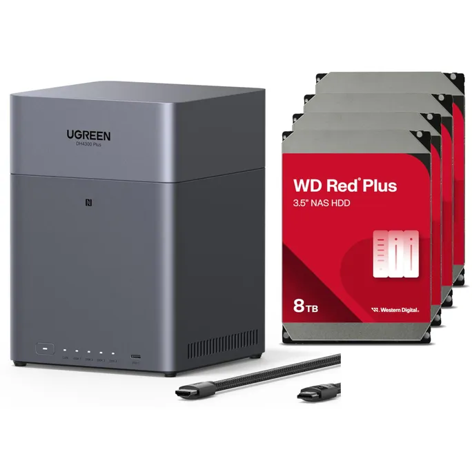 UGREEN NASync DH4300 Plus NAS System 4-Bay 32TB inkl. 4x WD WD80EFPX NAS HDD – 8 TB