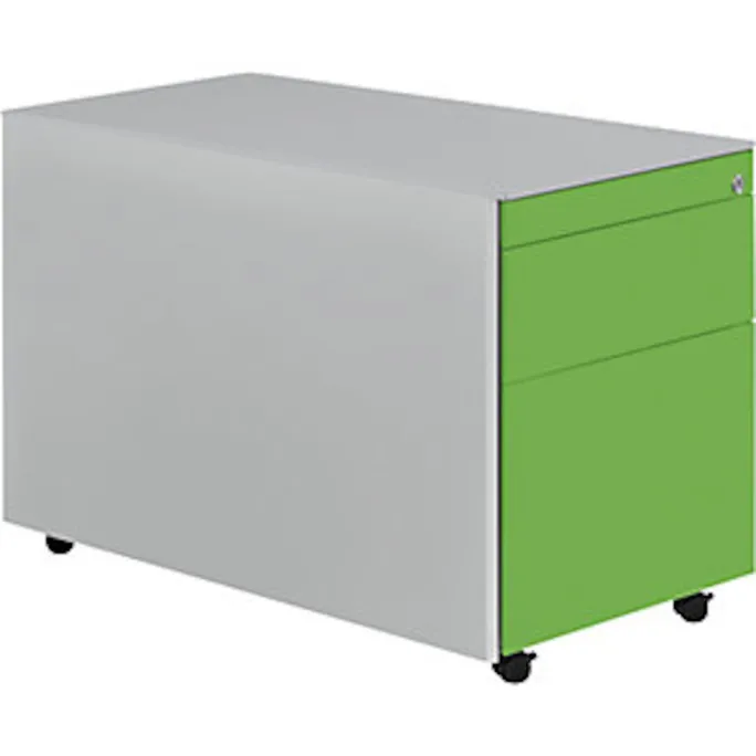 Schubladencontainer mit Rollen, 570×800, 1 Materials., 1 Hängereg, alu/gelbgrün