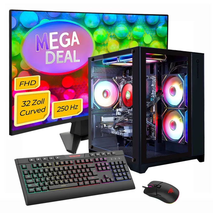 Hyrican GAMEMAX MegaDeal Infinity Mini BK SET2700 7796 Ryzen 7 5700X 16GB/1TB SSD RTX 5060Ti Win11 + MSI MAG 32C6X Curved Monitor 80cm (32″)