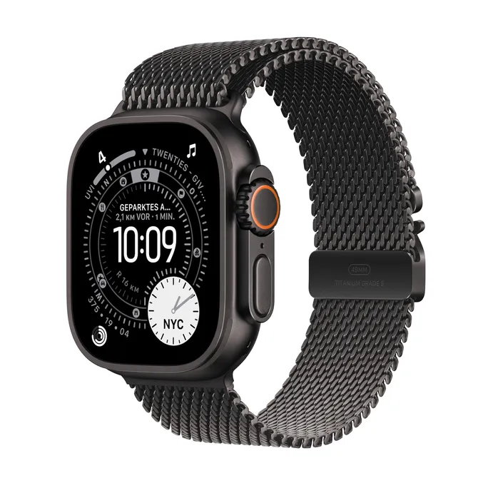 Apple Watch Ultra 3 GPS + Cellular 49mm Black Titanium Case with Black Titanium Milanese Loop – Small